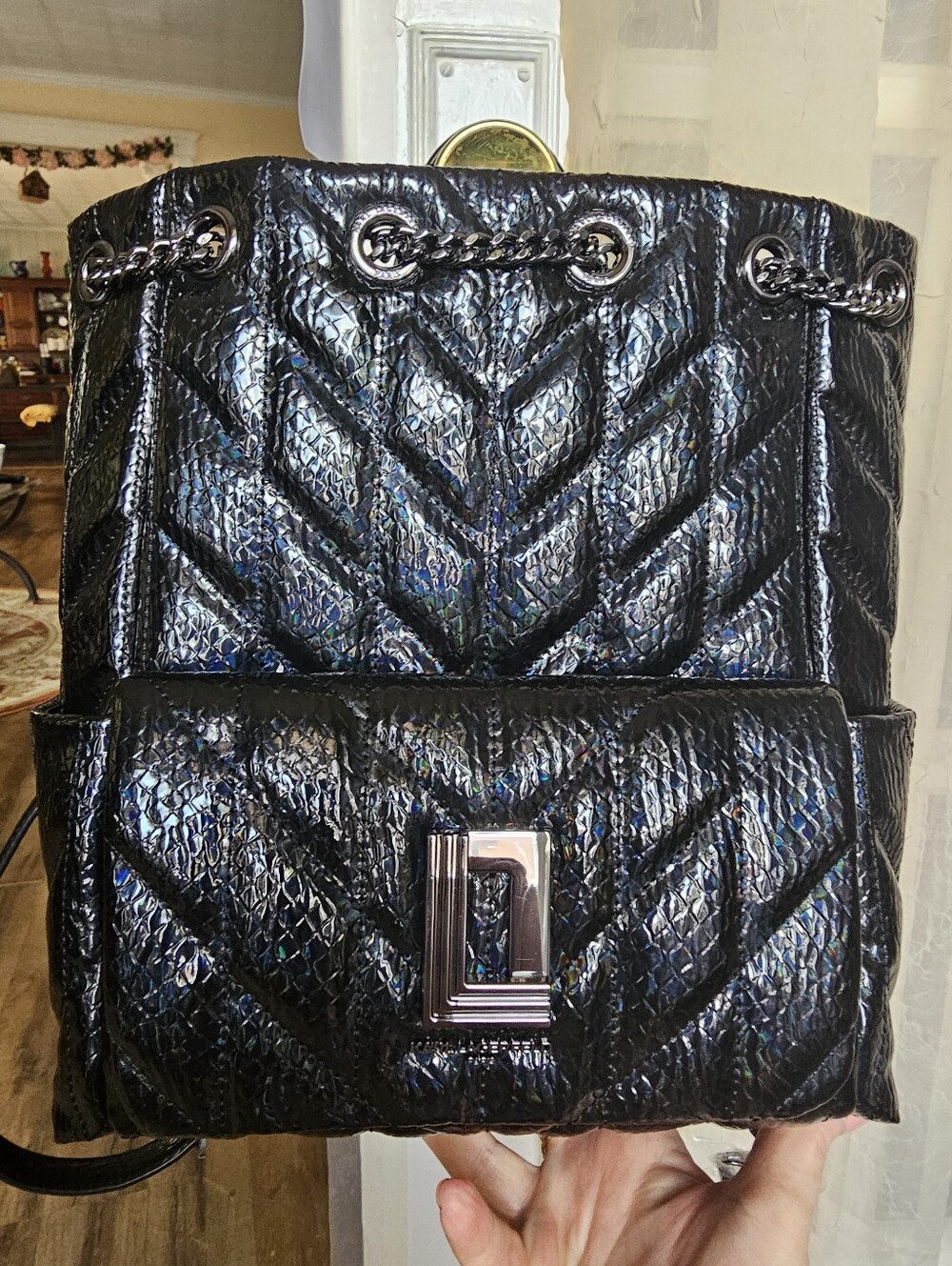 Karl Lagerfeld Quilted Black Leather Backpack NWT